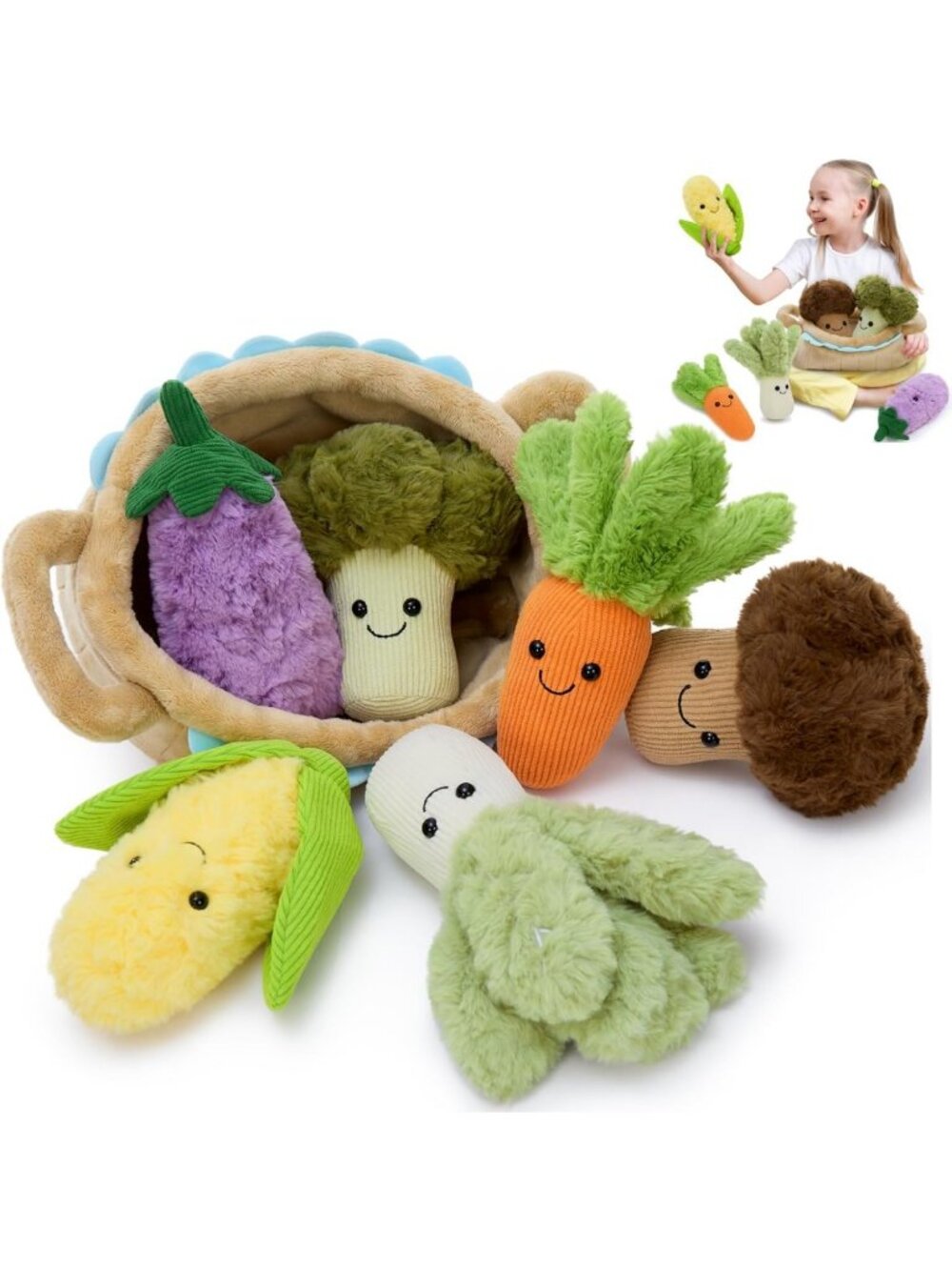 7-Pack Soft Vegetable Plush Toys for Toddlers | Interactive Educational Stuffed